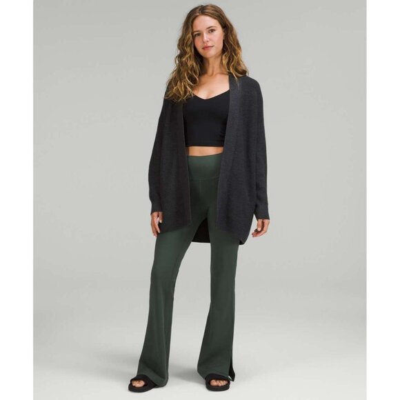 Lululemon Merino Wool-Blend Ribbed Long Wrap Sweater Heather Black Size 6 - Picture 2 of 13